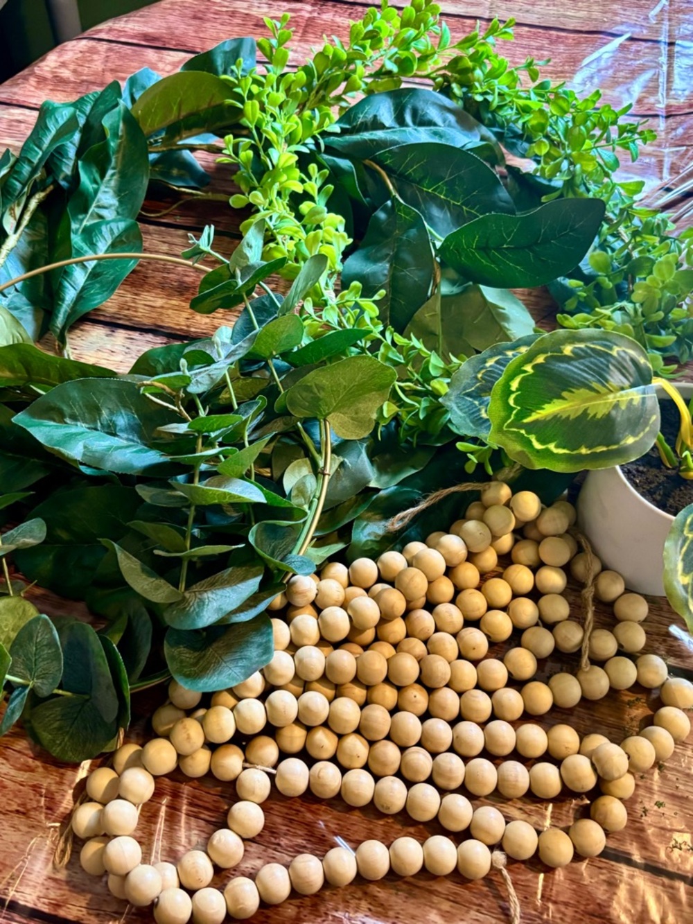 Hearth & Had/ Threshold Foliage Garland  Wood Bead Strand LOT